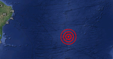 Terremoto de 5,1 graus atinge o Oceano Atlântico Sul